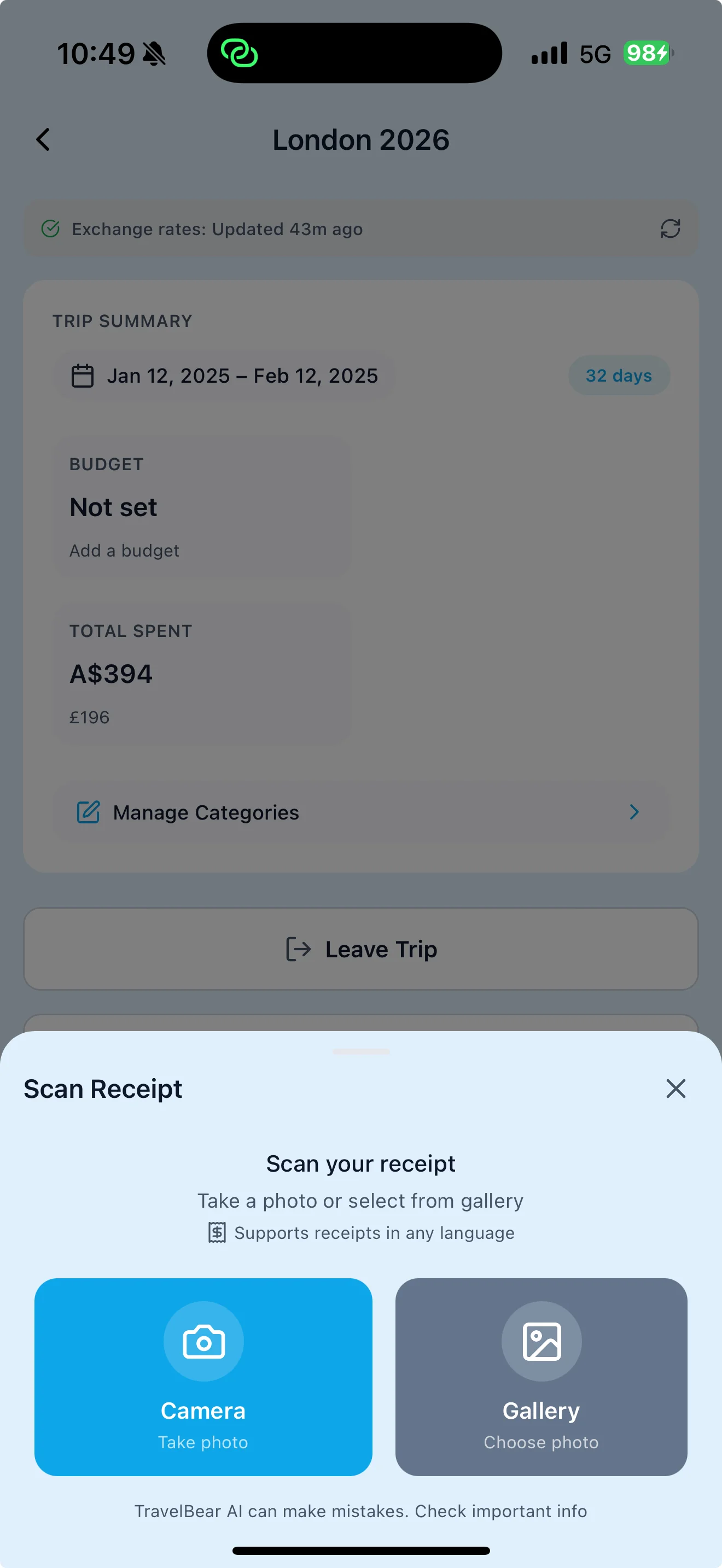 AI receipt scanner - photograph receipts to automatically extract expense details