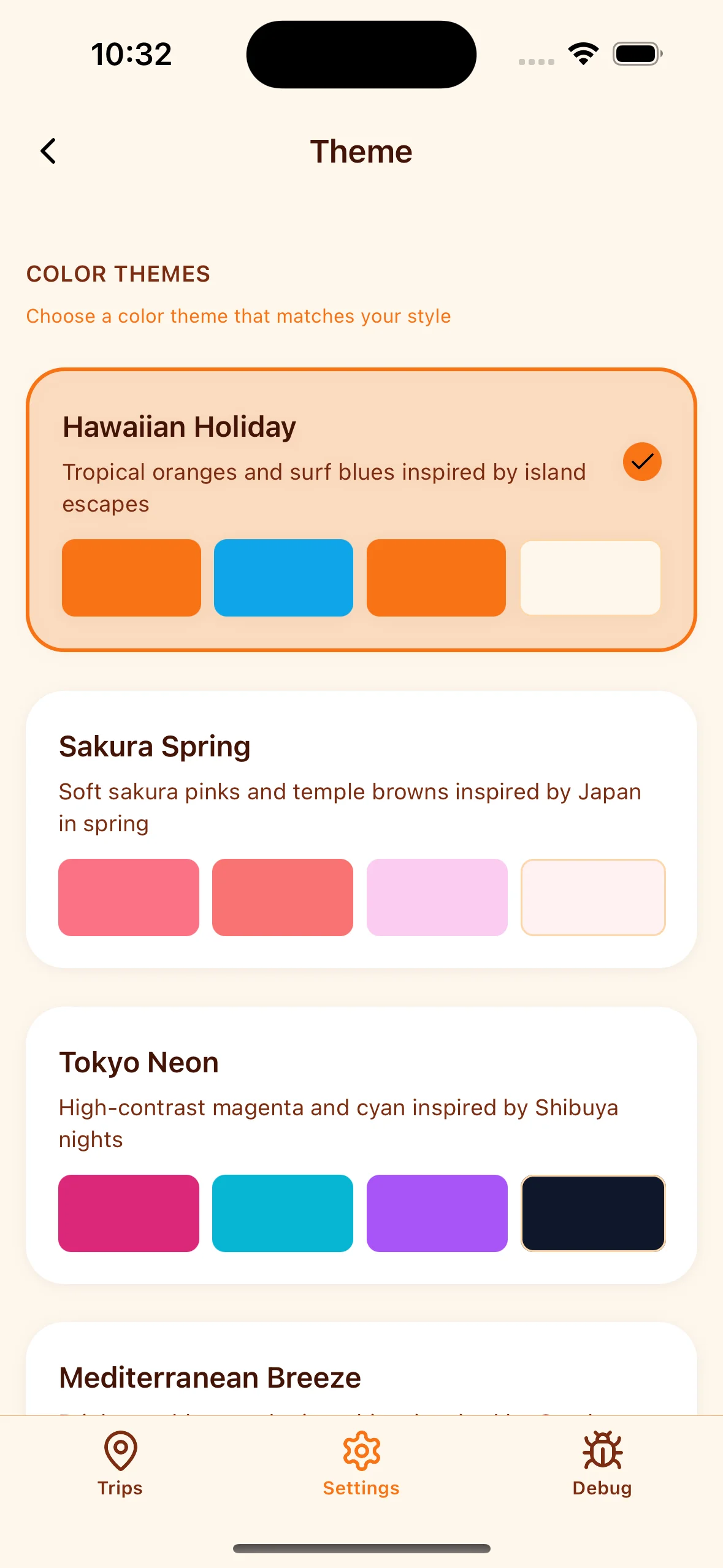 Custom app themes - personalize TravelBear with beautiful color palettes